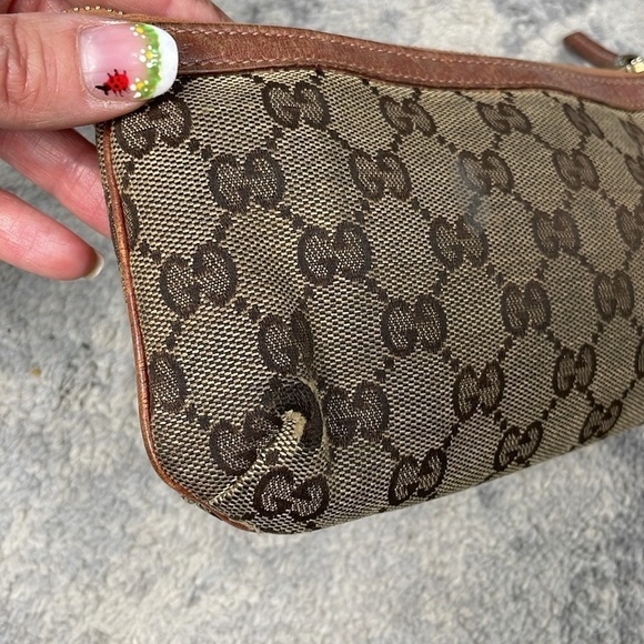 GUCCI Sherry Line GG Canvas Pouch Purple Orange Wristlet Purse Charm - Picture 7 of 17